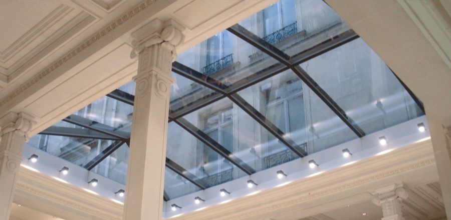 glass skylight with stainless steel tension rods – glass roofs