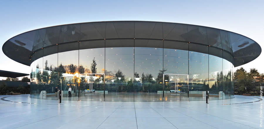 load-bearing, curved glass facade with carbon fiber roof