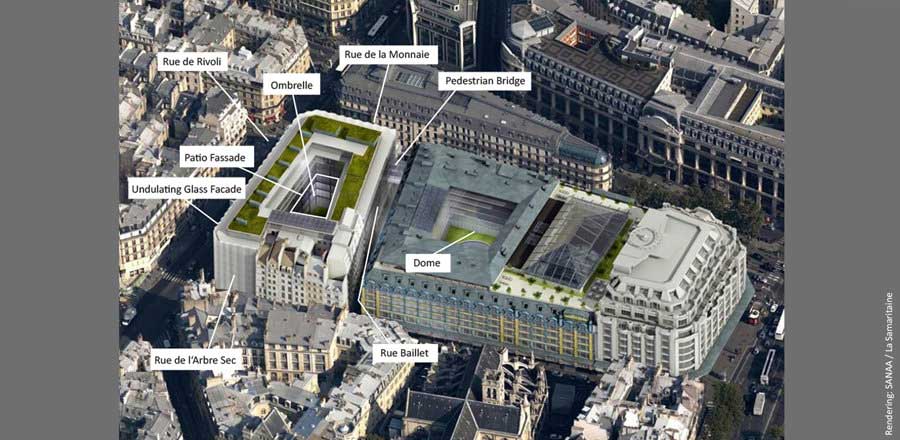 Installation of several facades, a pedestrian bridge and two glazed courtyard roofs - Samaritaine Paris - FRENER &amp; REIFER