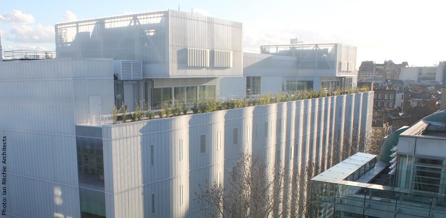 Sainsbury-Wellcome-Centre-with-translucent-cast-glass facade-from-Frener-Reifer